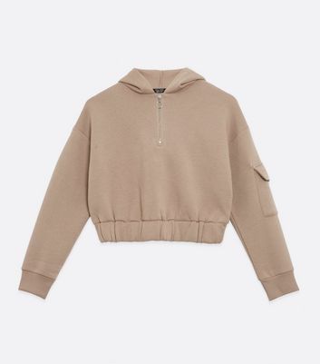 Light Brown Elastic Hem Utility Hoodie 