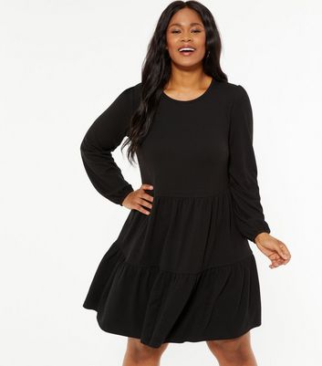 tiered smock dress black