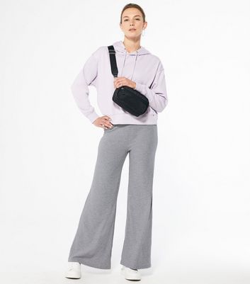 Image of Cameo Rose Pale Grey Ribbed Wide Leg Trousers New Look