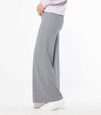 Cameo Rose Pale Grey Ribbed Wide Leg 