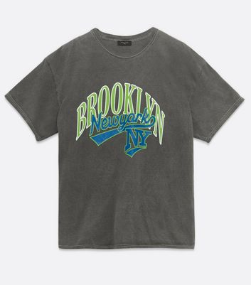 Image of Dark Grey Brooklyn Logo T-Shirt New Look