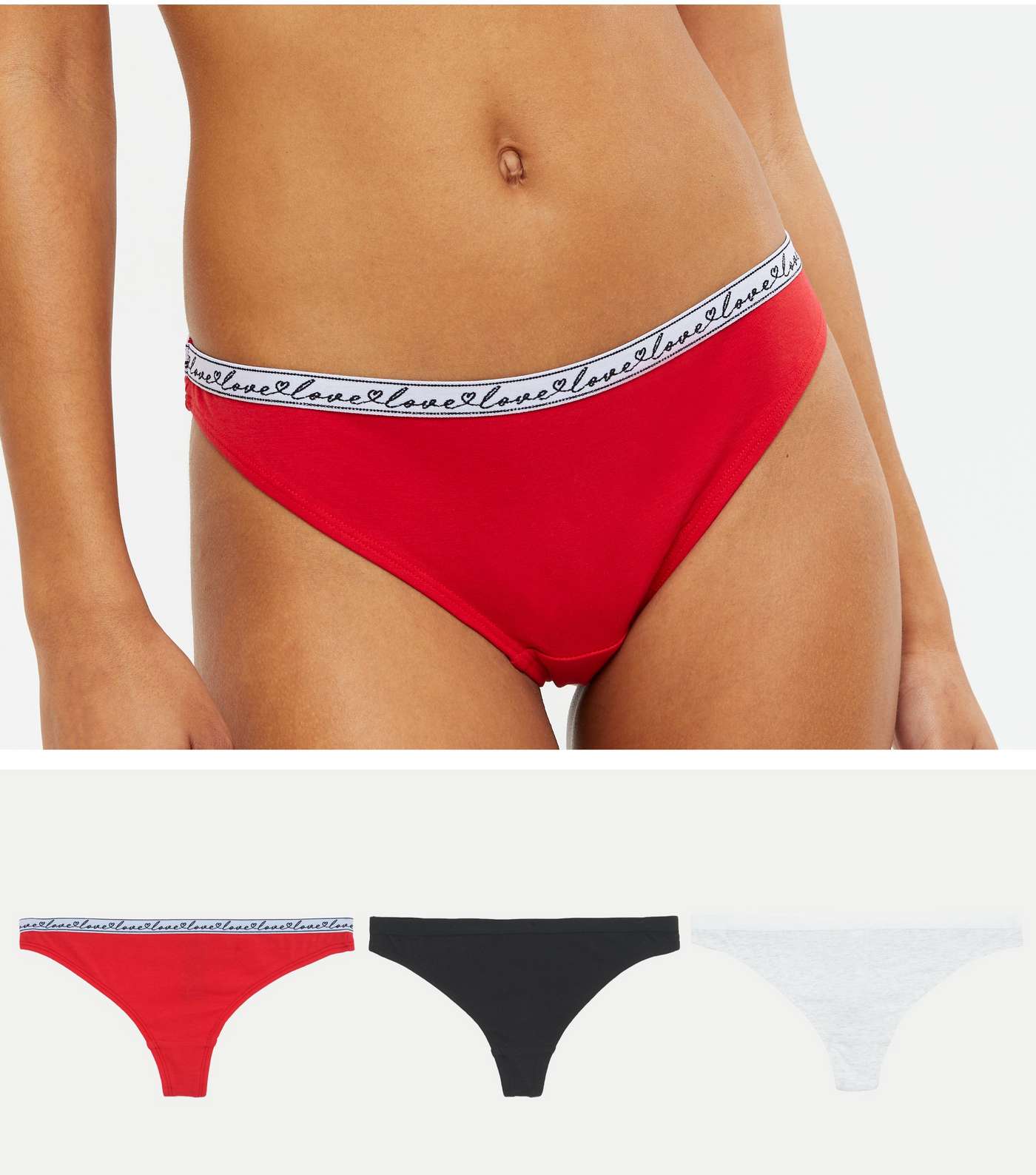 3 Pack Black White and Red Love Logo Thongs