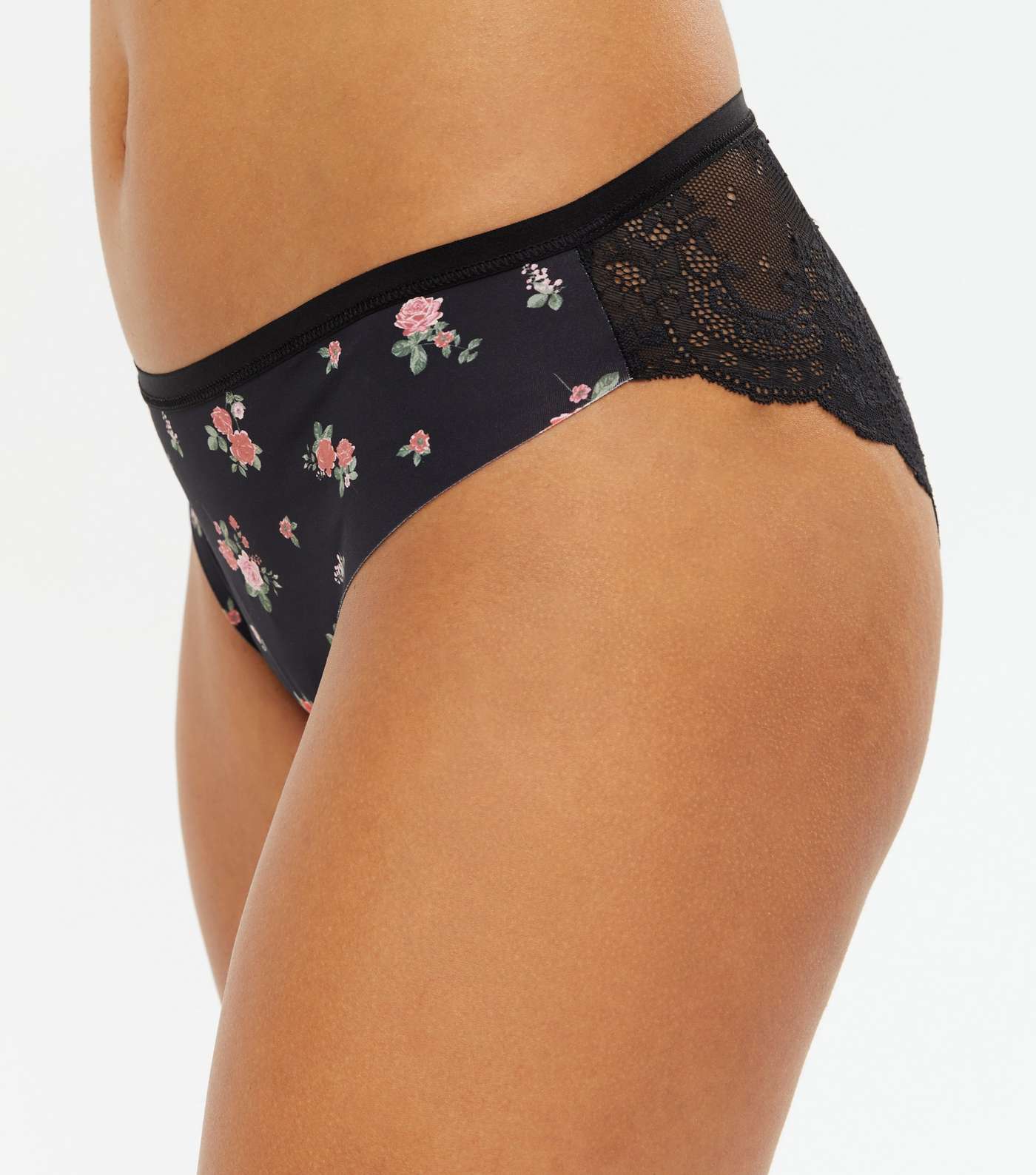 3 Pack Mid Pink and Black Floral Lace Seamless Brazilian Briefs Image 2