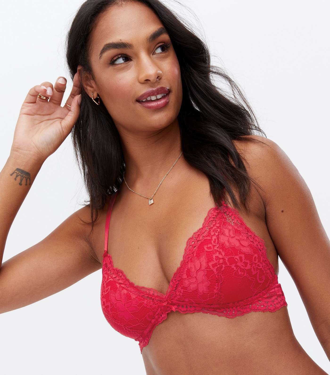 Red Floral Lace Racer Triangle Bralette