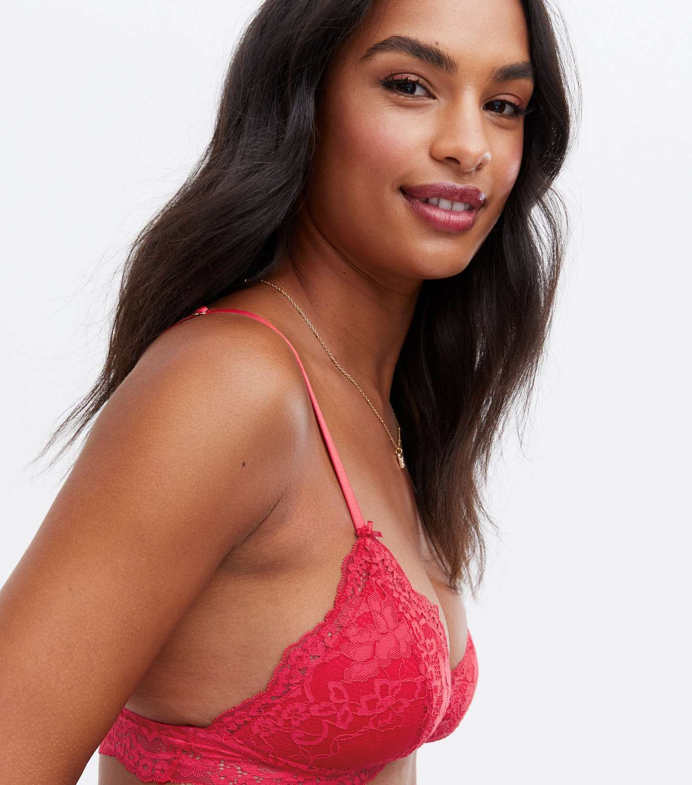 Red Floral Lace Racer Triangle Bralette Image 3