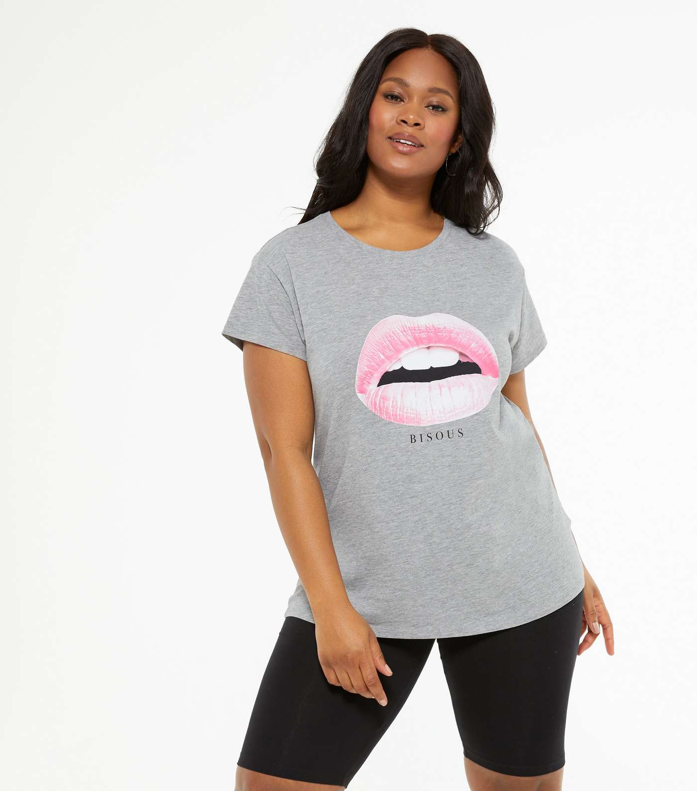 Curves Grey Bisous Lips Logo T-Shirt