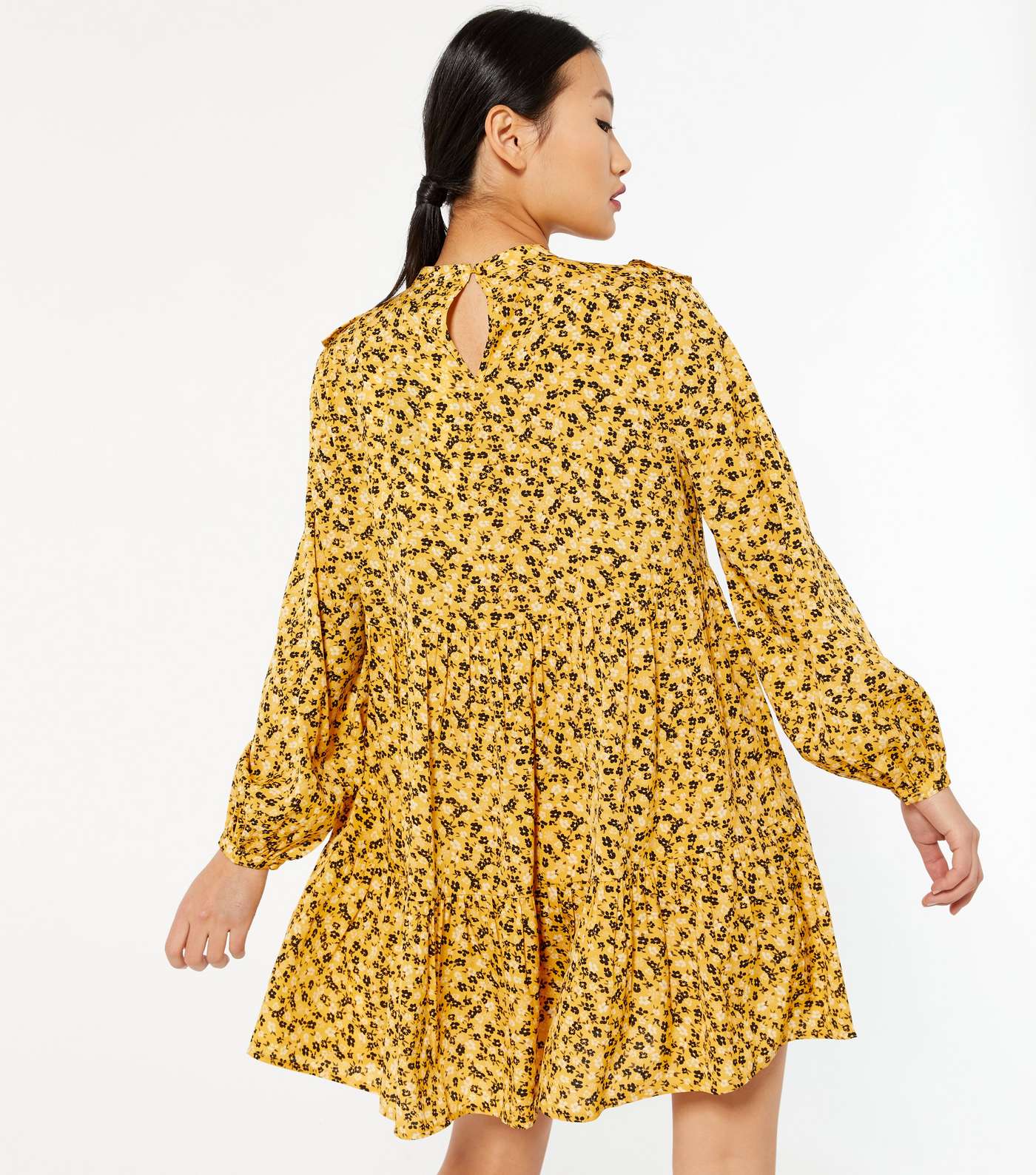 Petite Yellow Ditsy Floral Frill Smock Dress Image 3