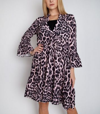 pink leopard shirt dress