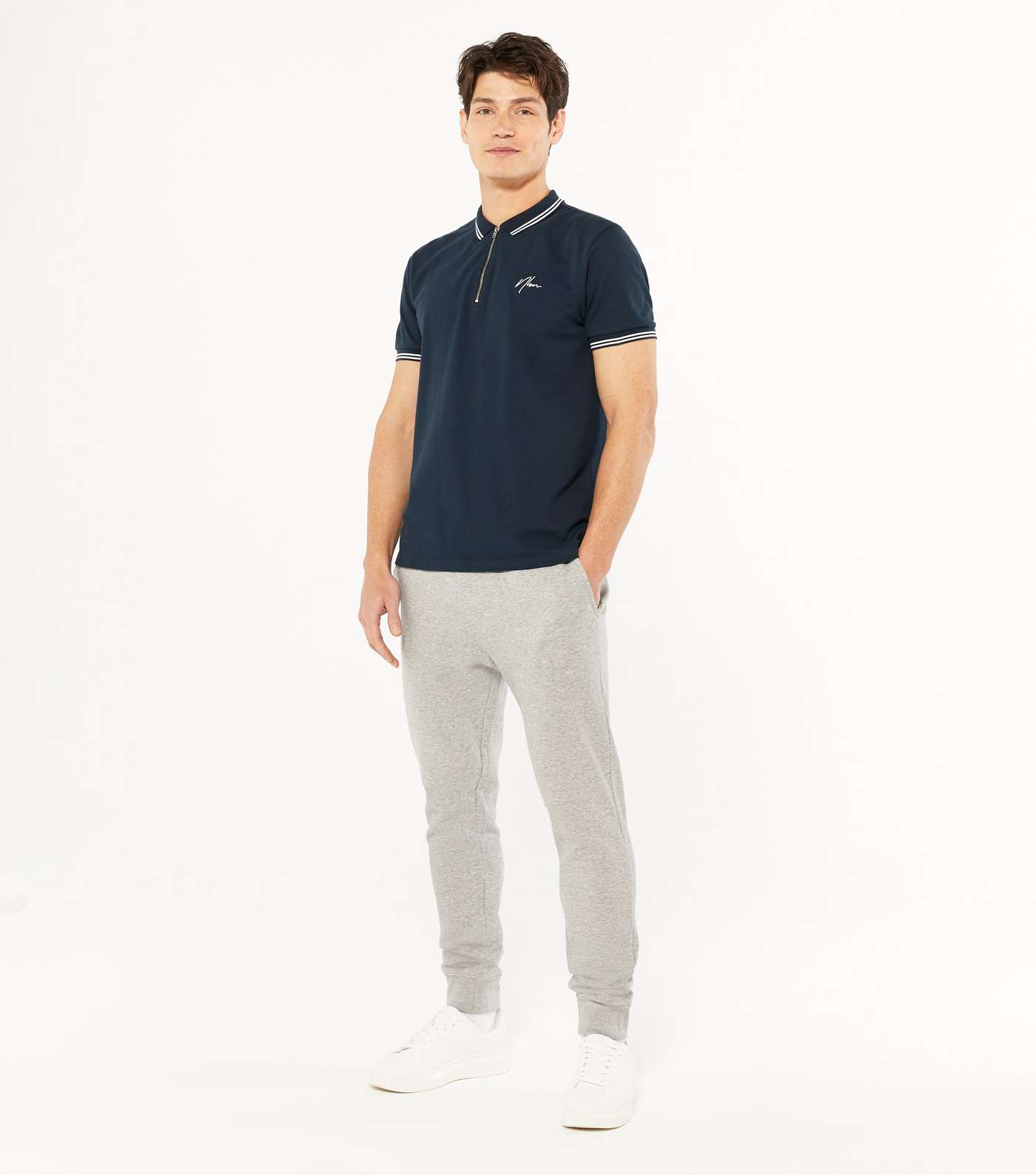 Navy NLM Embroidered Tipped Polo Shirt Image 2