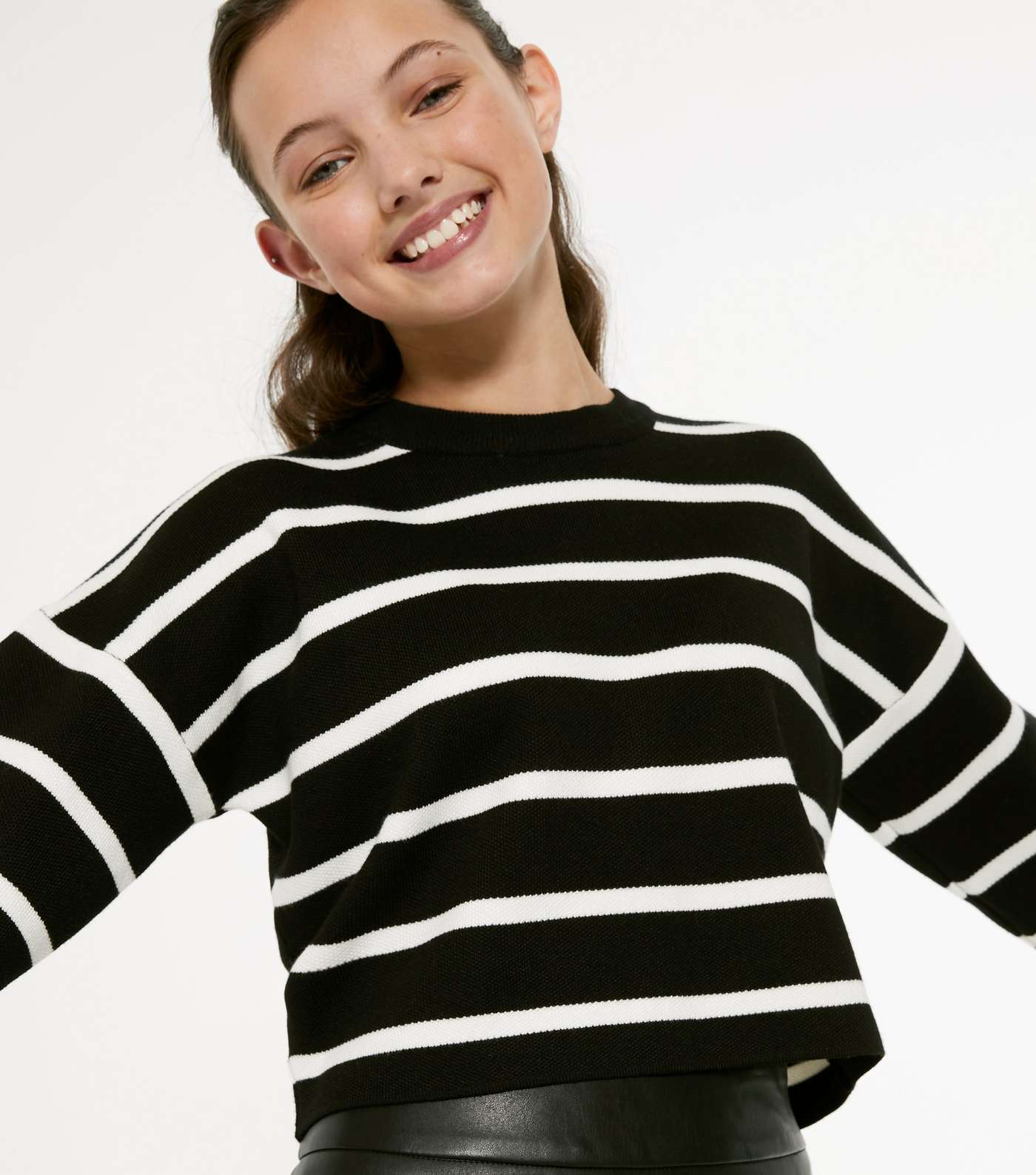 Girls Black Stripe Jumper Image 4
