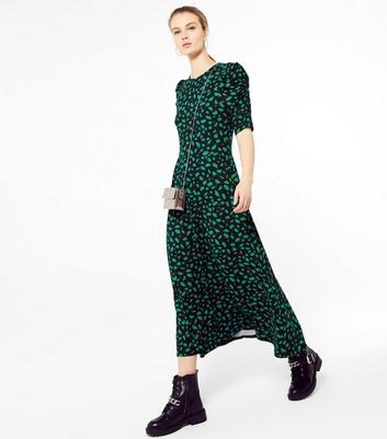 new look green puff sleeve dress