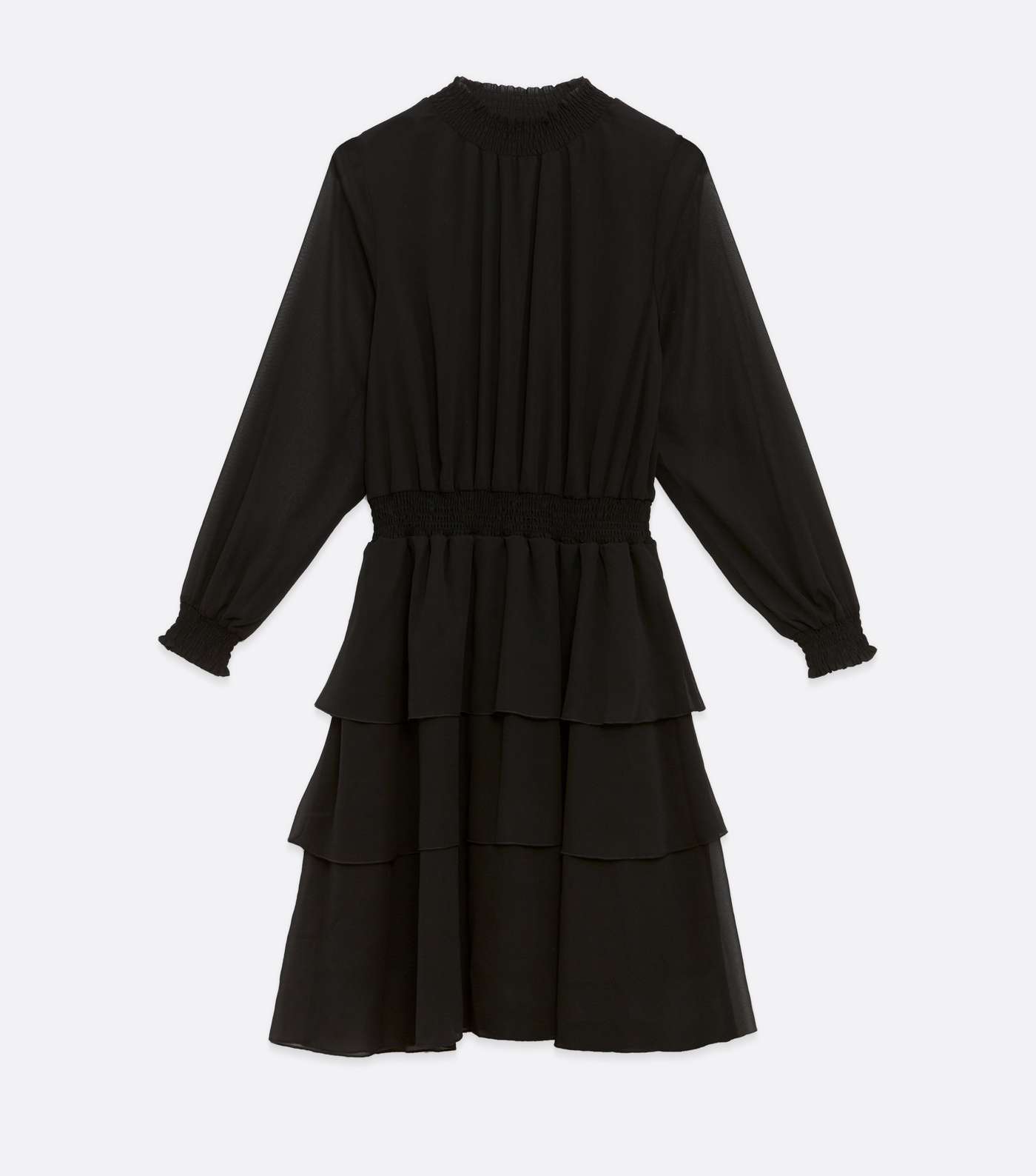 Curves Black Tiered Long Sleeve Dress Image 5