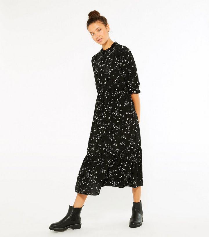 Tall Black Mystic Star Print Midi Dress New Look