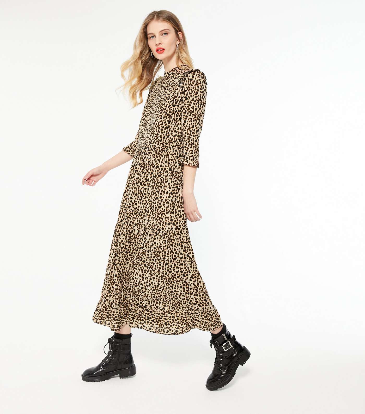 Tall Brown Leopard Print Smock Midi Dress  Image 2