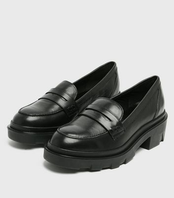 Black Leather Chunky Loafers | New