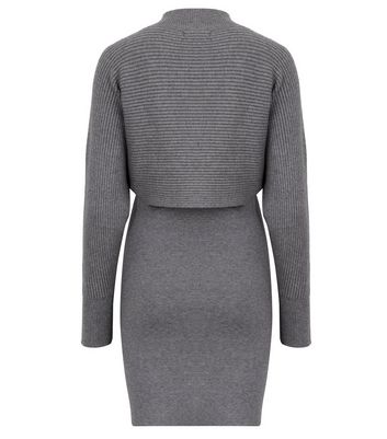 Image of Cameo Rose Pale Grey Ribbed Knit  in  Jumper Dress New Look