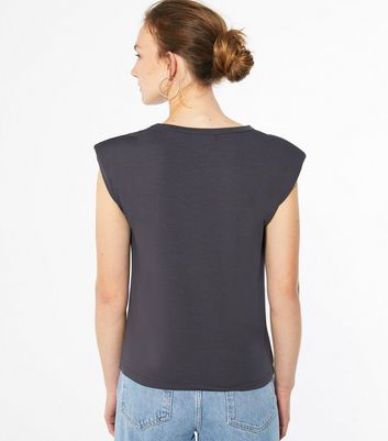 Dark Grey Shoulder Pad Top New Look