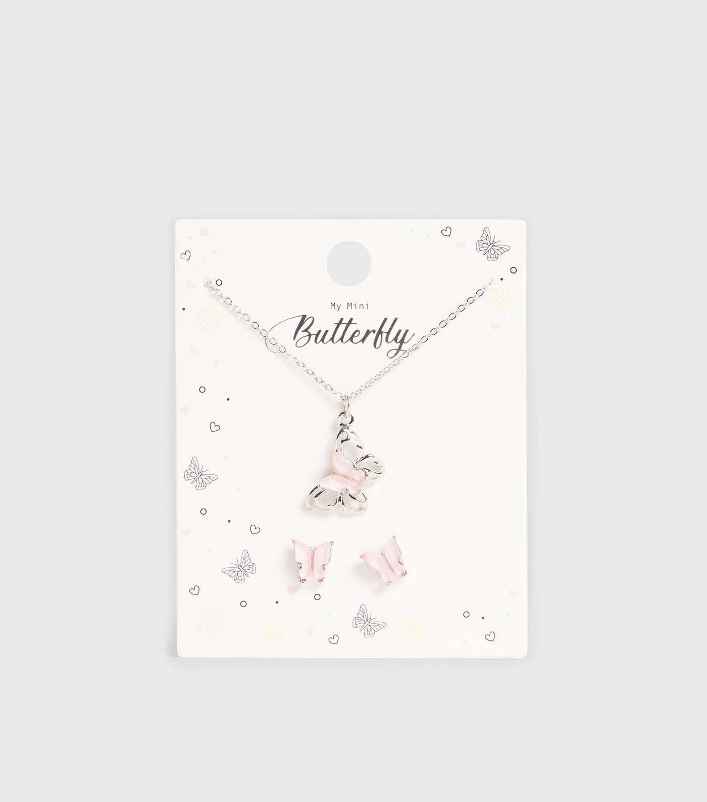 Girls Pink Butterfly Necklace and Earrings Set