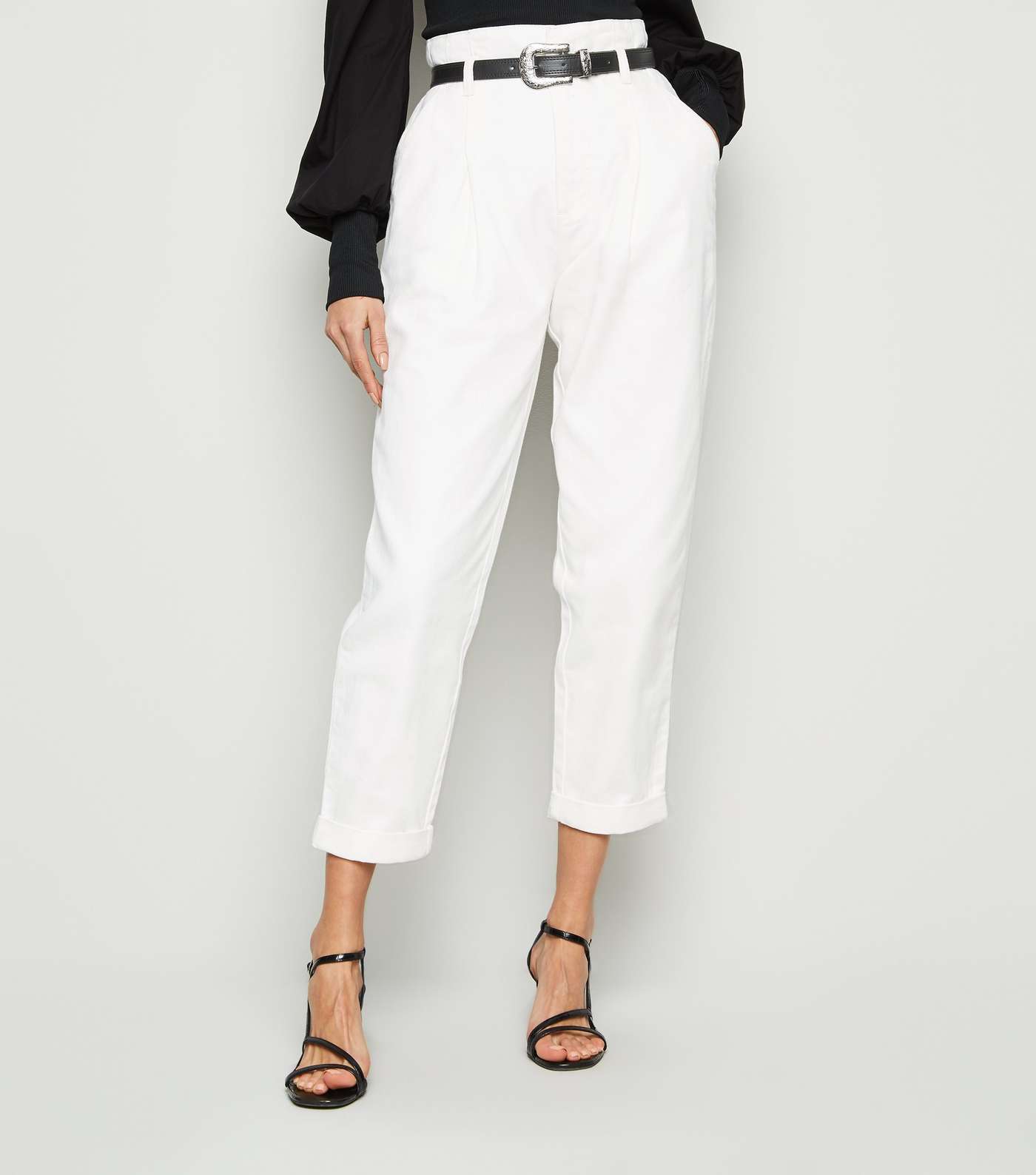 Off White High Waist Belted Jeans Image 2