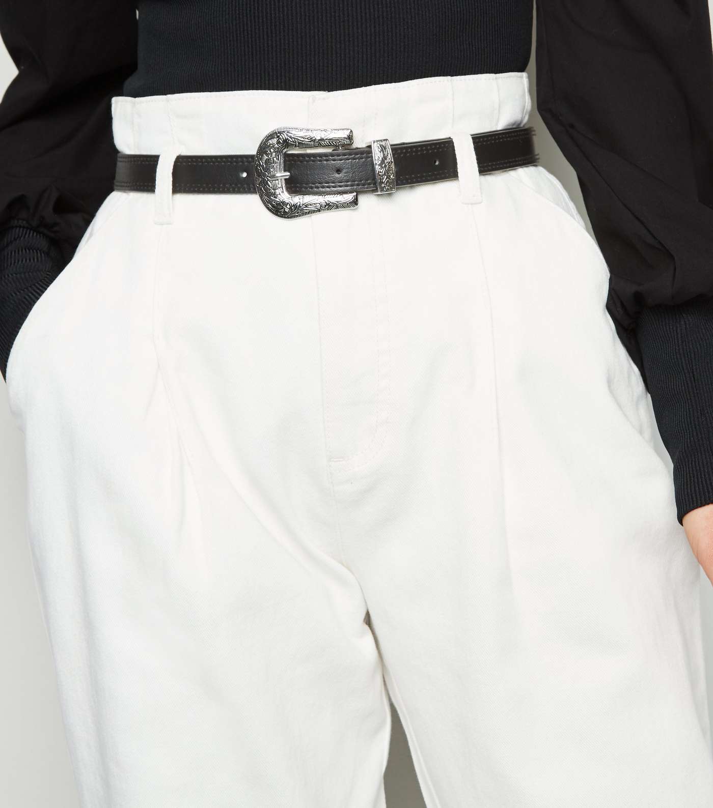 Off White High Waist Belted Jeans Image 4