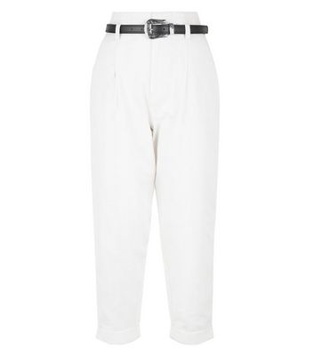 Off White High Waist Belted Jeans | New 