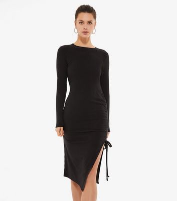 side split black dress