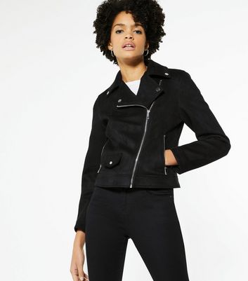 Black Suedette Biker Jacket New Look