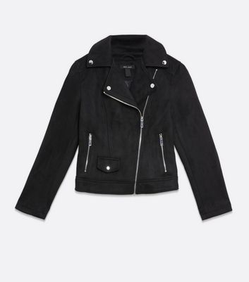 Black Suedette Biker Jacket New Look