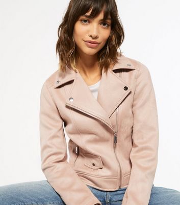 suede biker jacket pink