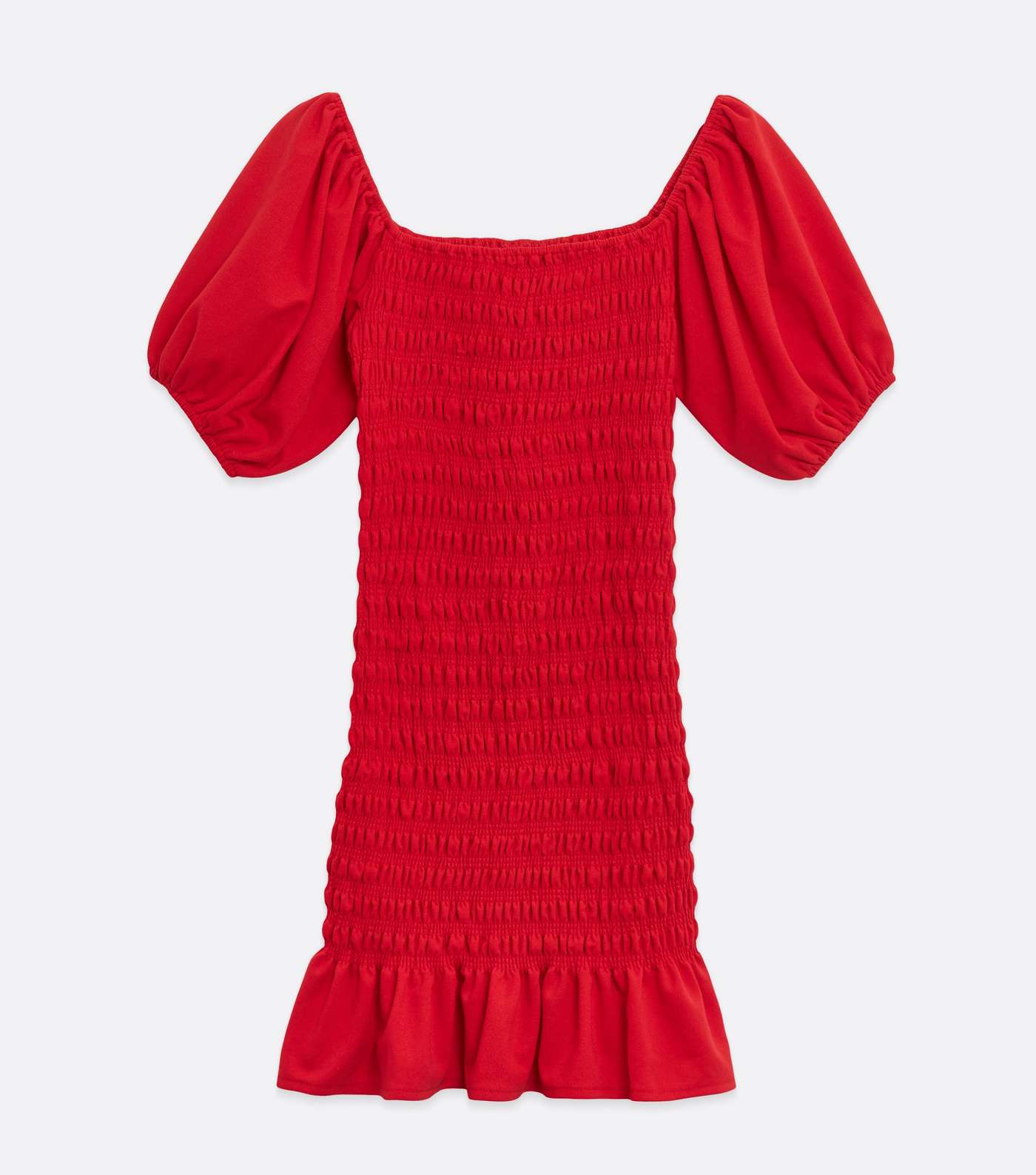 Red Shirred Bardot Mini Dress Image 5