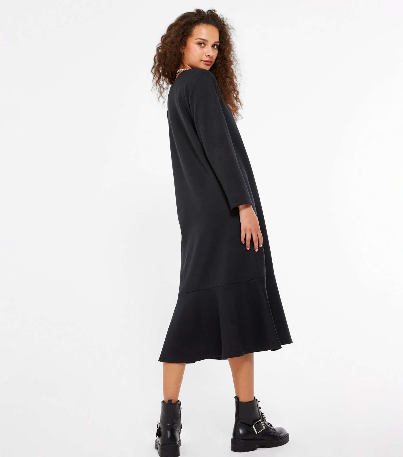 Black Ruffle Midi Sweatshirt Dress  Image 3
