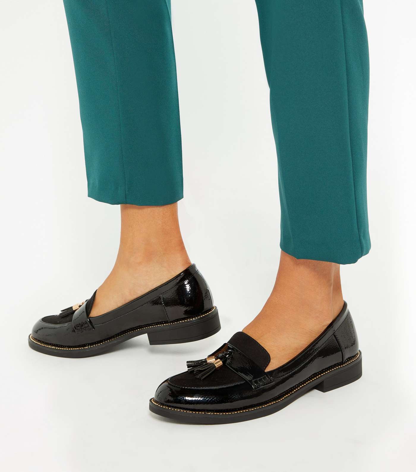 Black Patent and Suedette Tassel Loafers Image 2