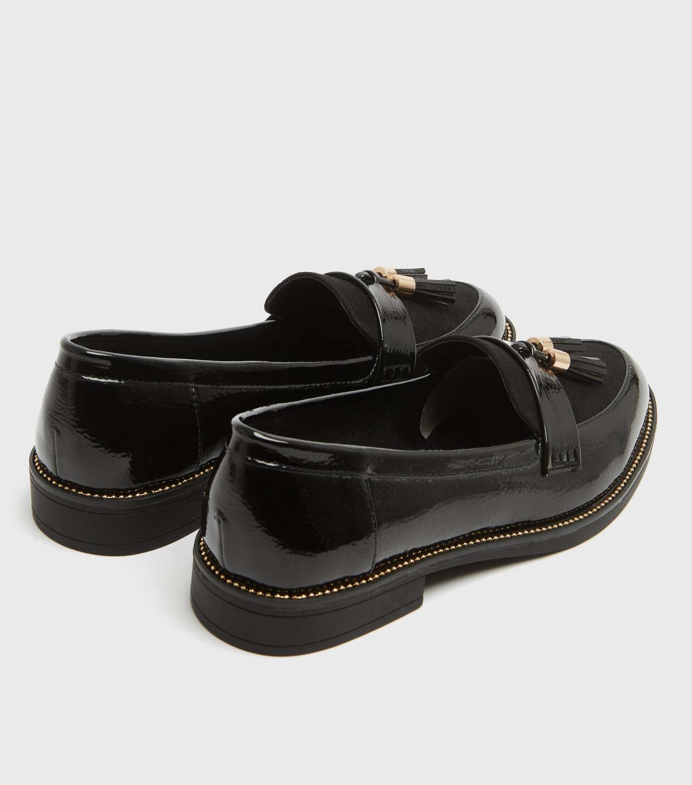 Black Patent and Suedette Tassel Loafers Image 4