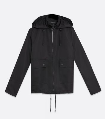 Black Sporty Hooded Rain Mac | New Look