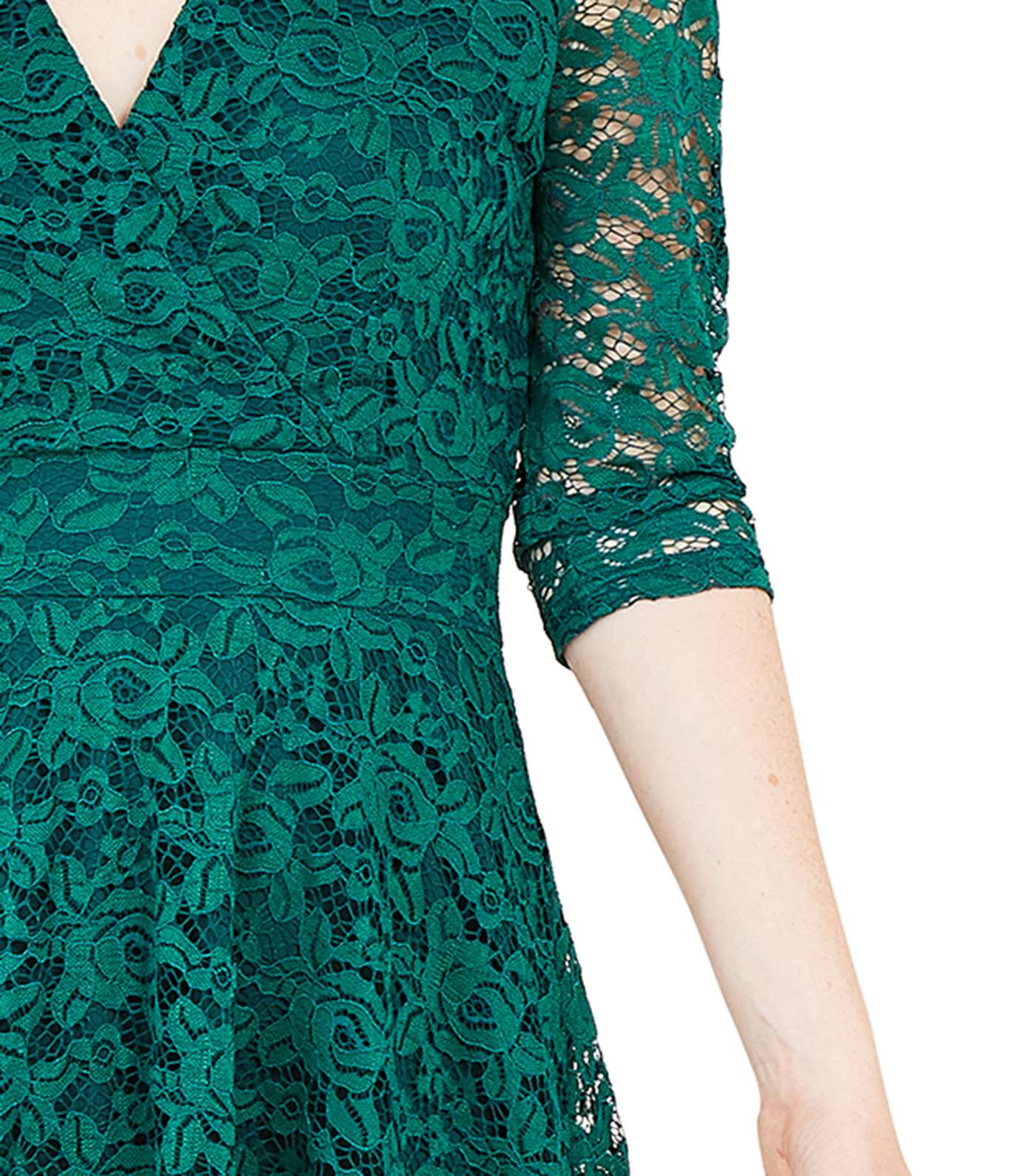 Mela Dark Green Lace V Neck Wrap Dress Image 5
