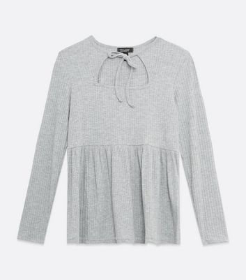 Image of Maternity Grey Tie Cut Out Ribbed Peplum Top New Look