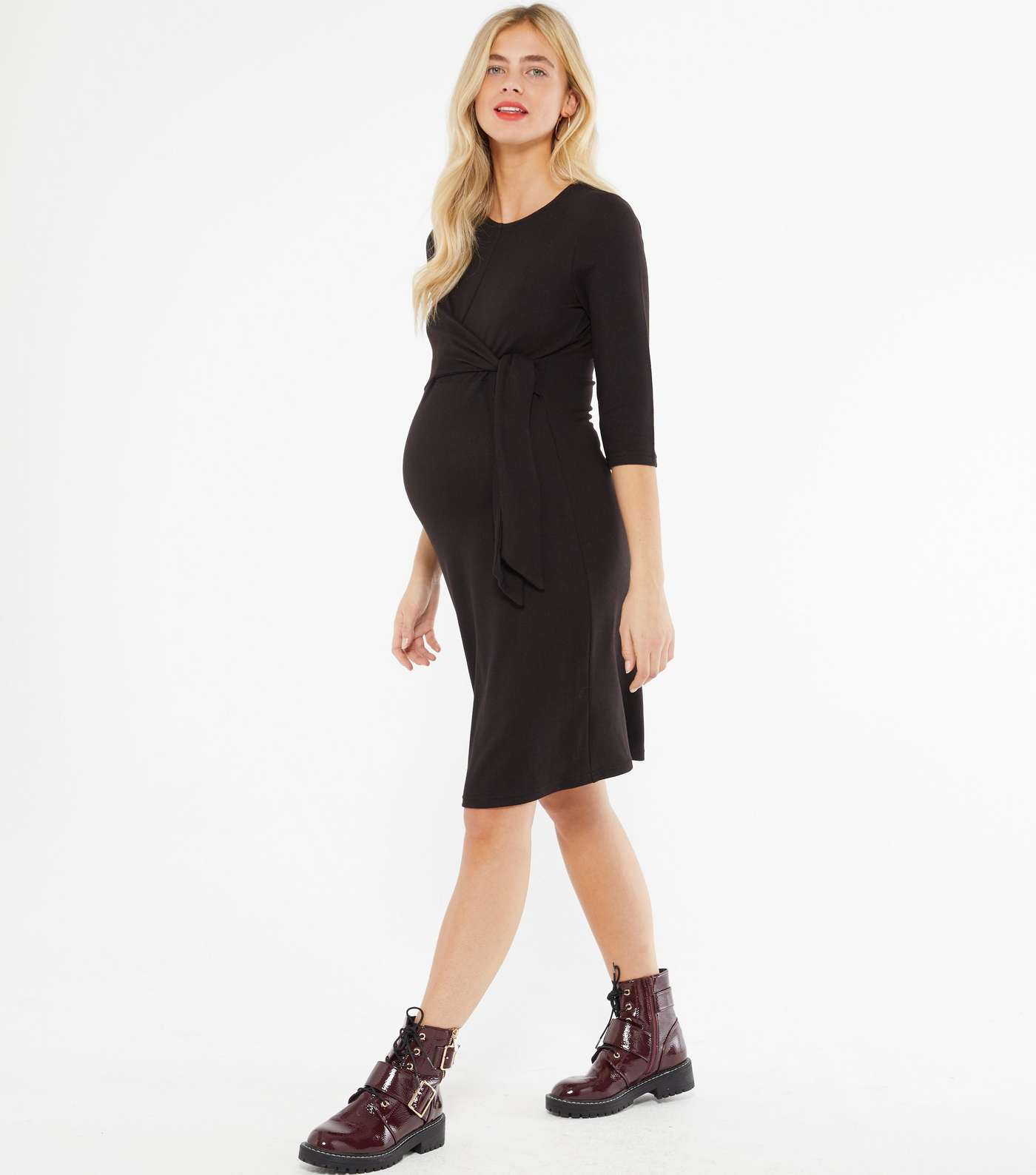 Maternity Black Tie Front Midi Dress Image 2