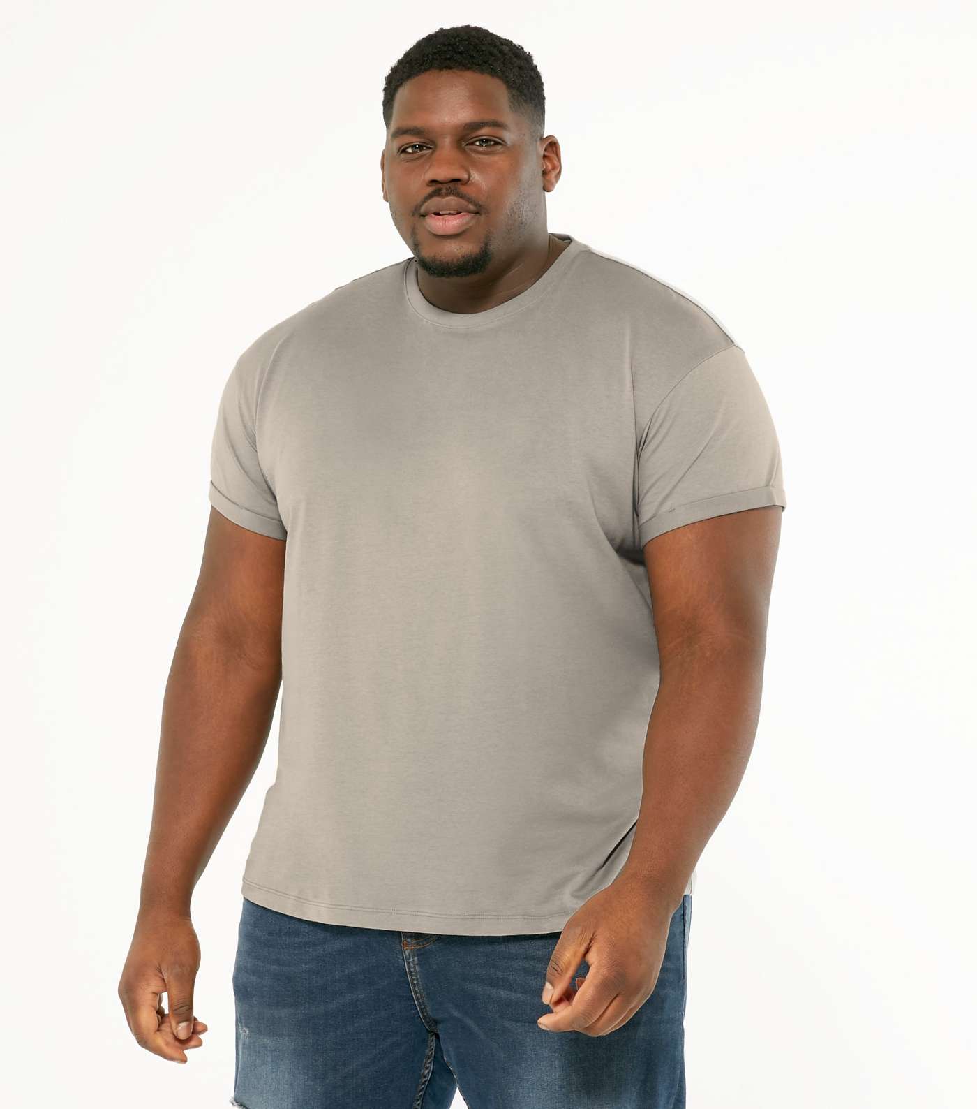 Pale Grey Roll Sleeve Crew Neck T-Shirt Image 5