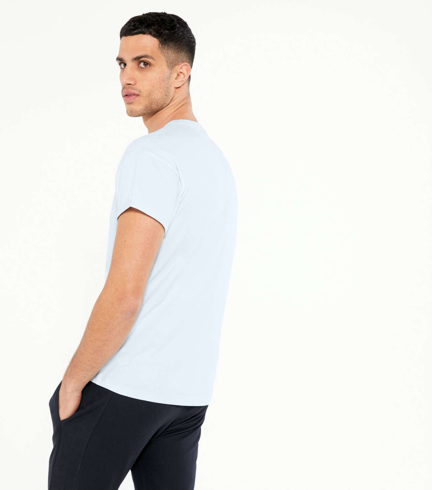 Pale Blue Roll Sleeve Crew Neck T-Shirt Image 4