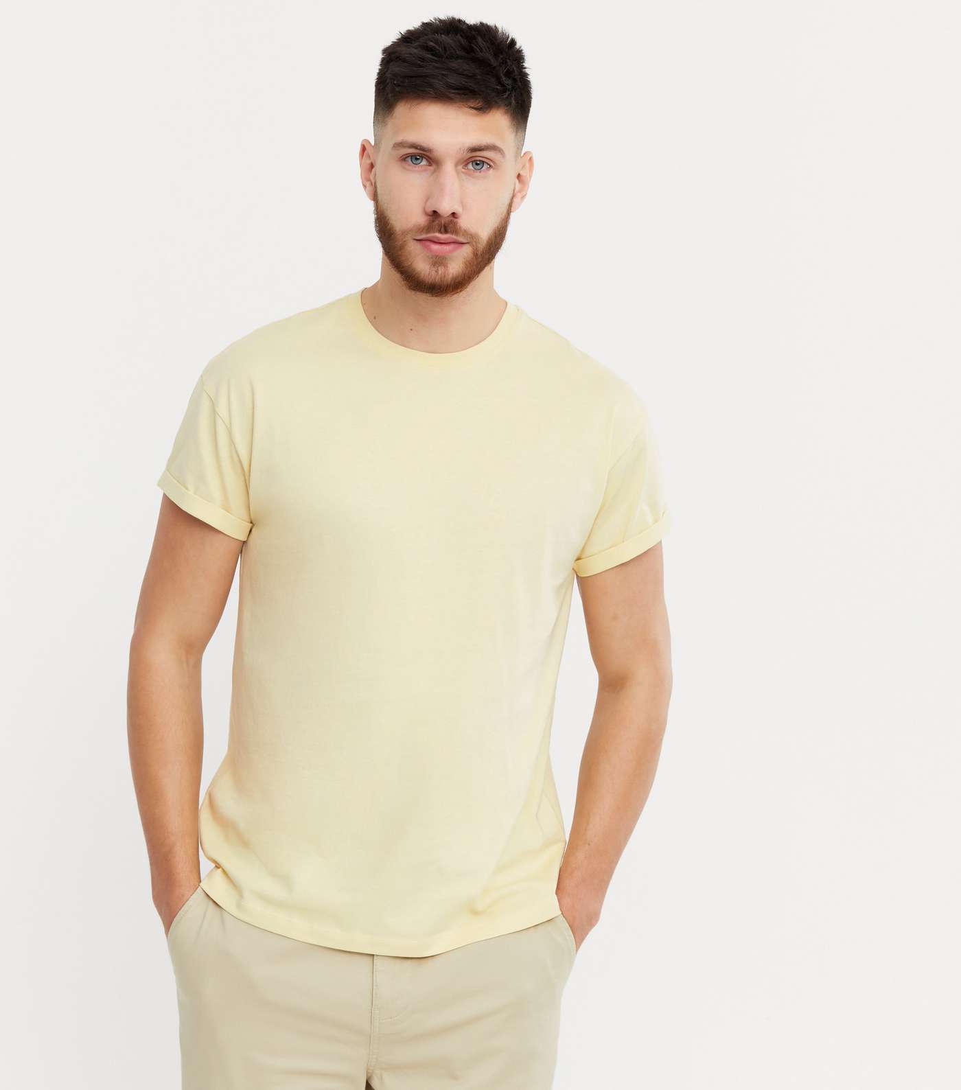 Pale Yellow Roll Sleeve Crew Neck T-Shirt