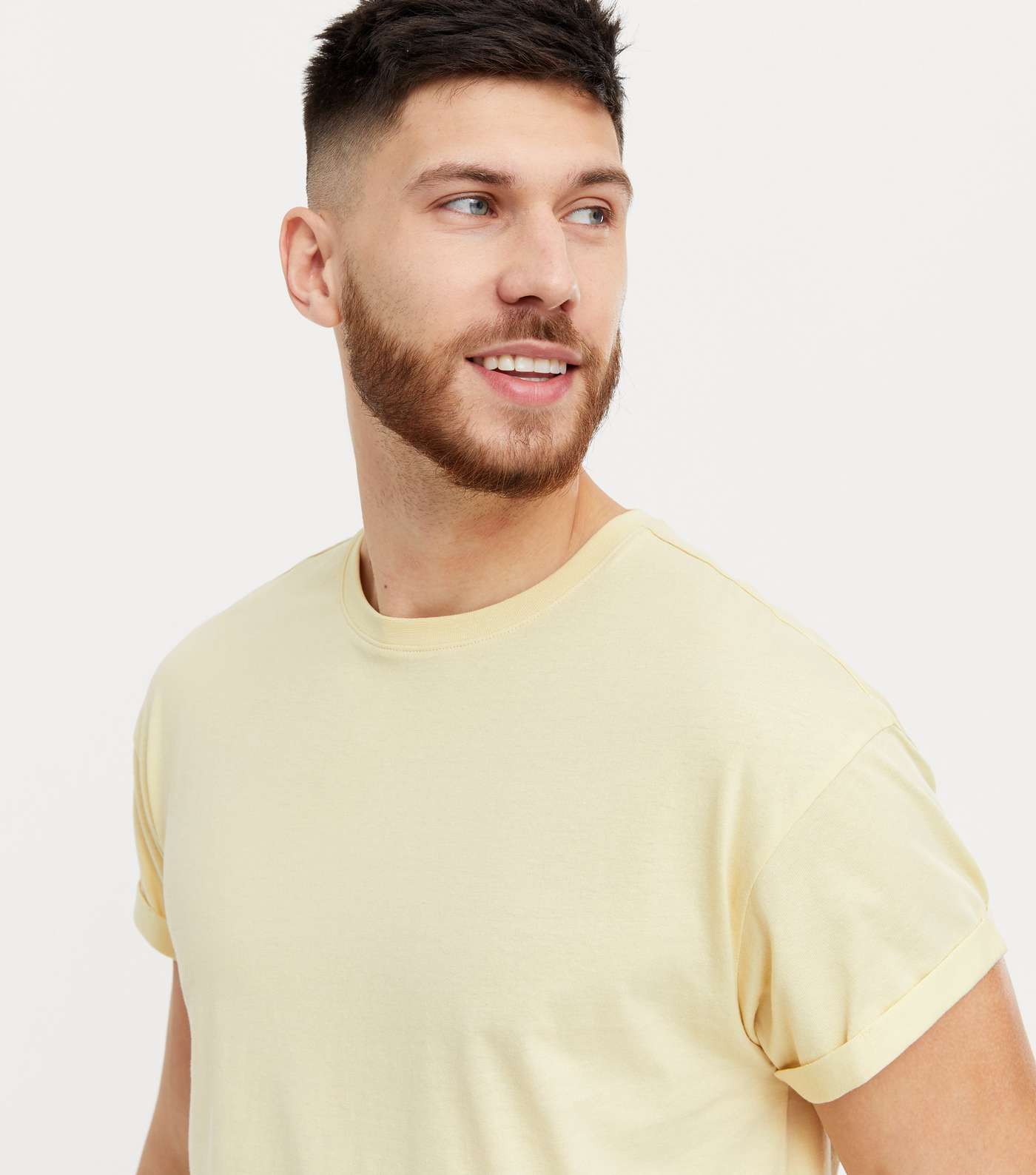 Pale Yellow Roll Sleeve Crew Neck T-Shirt Image 3