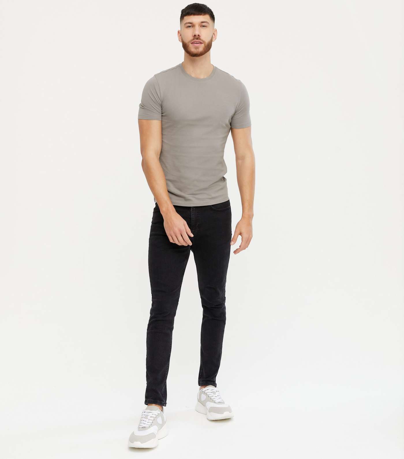 Pale Grey Crew Neck Muscle Fit T-Shirt Image 2