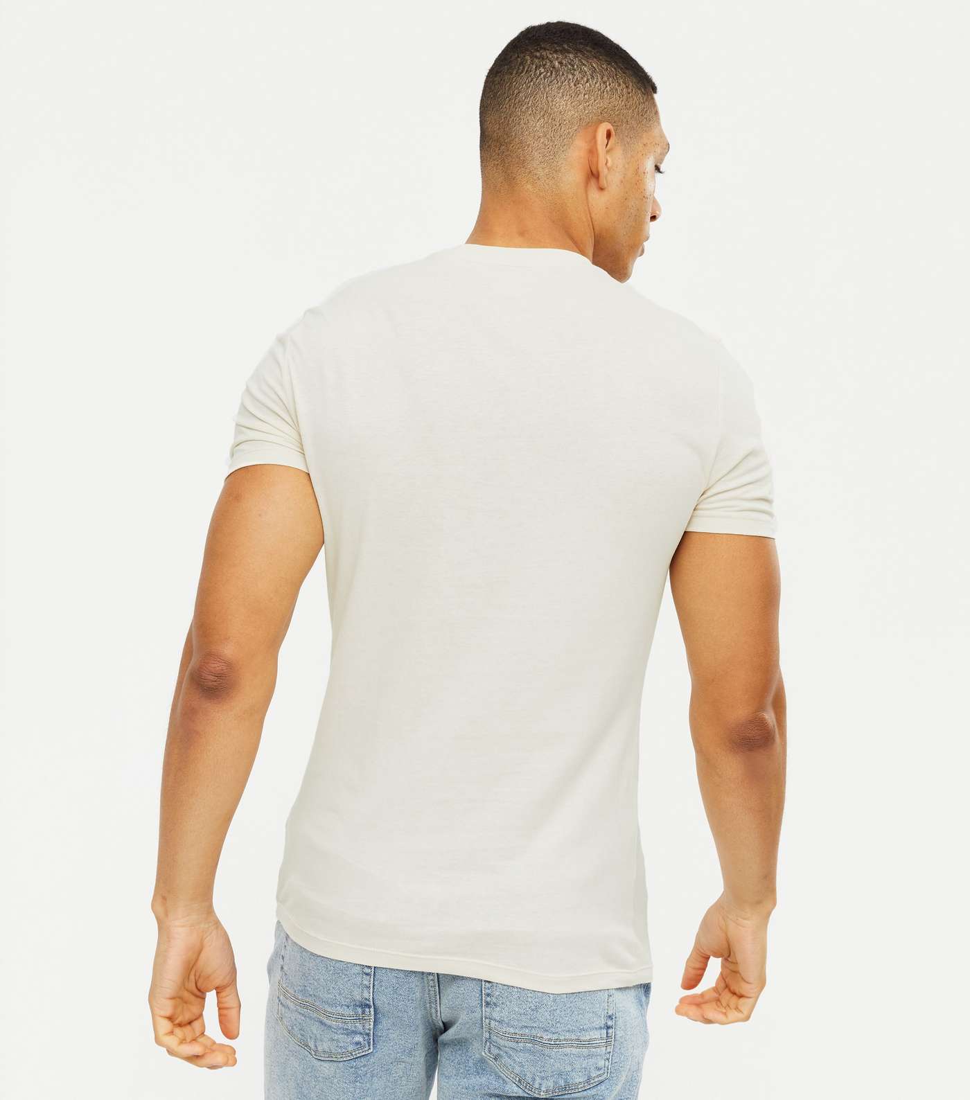 Cream Crew Neck Muscle Fit T-Shirt Image 4