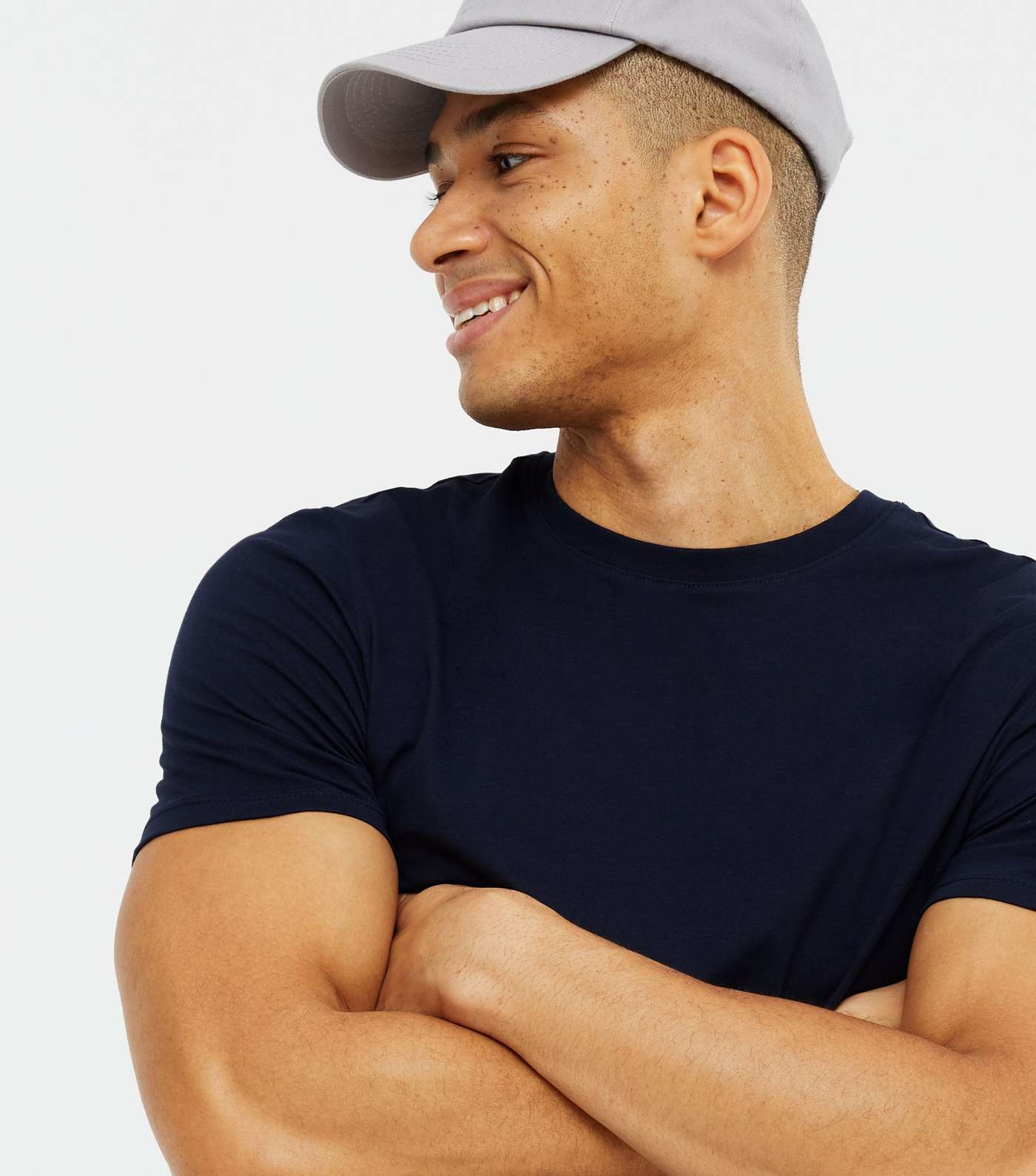 Navy Crew Neck Muscle Fit T-Shirt Image 3