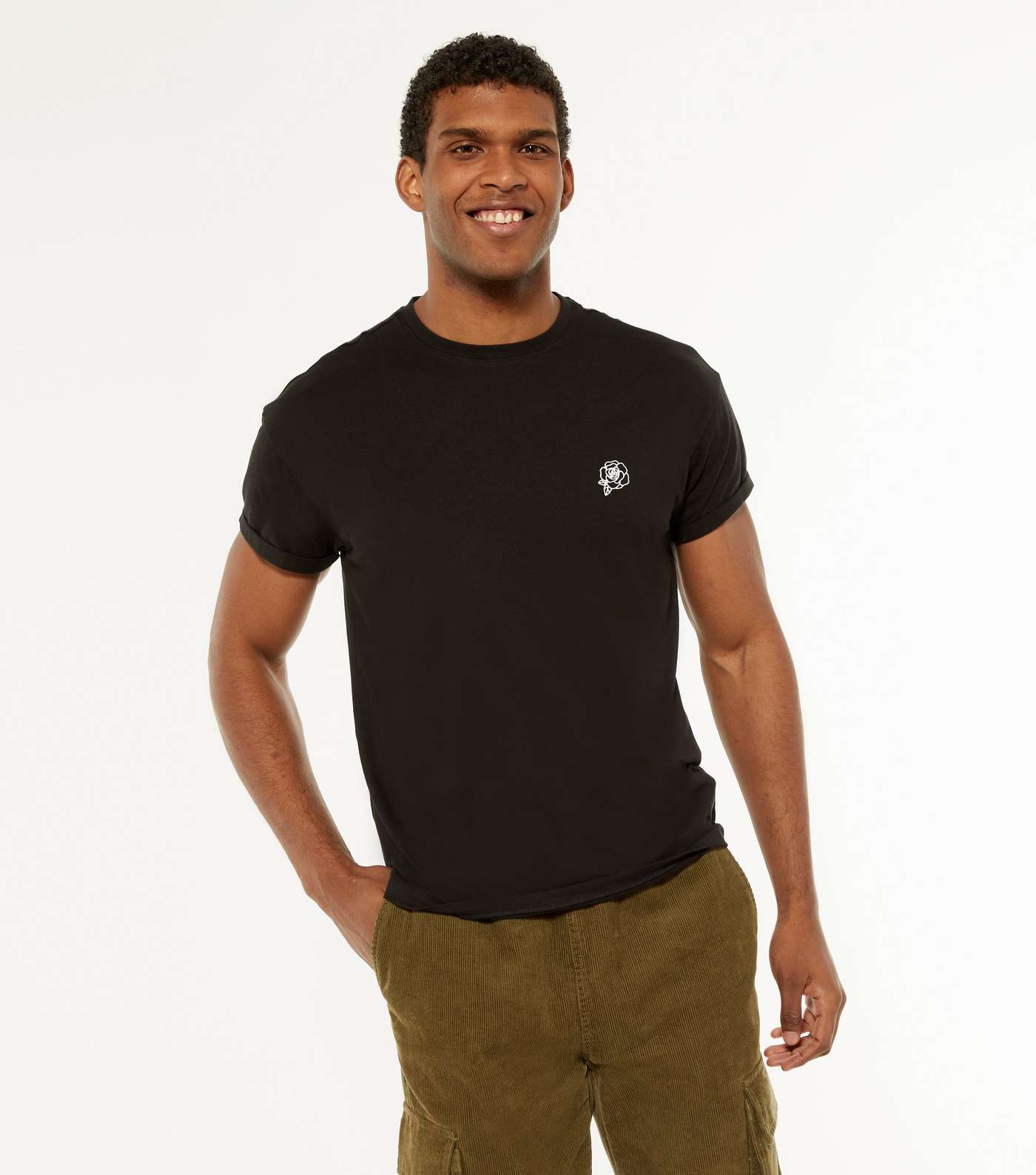 Black Rose Embroidered Short Sleeve T-Shirt
