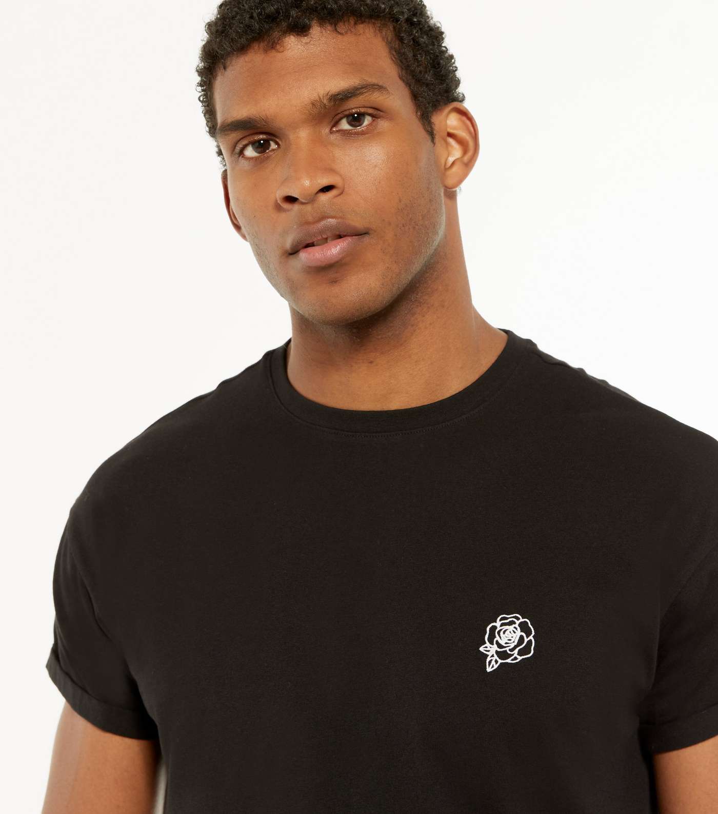 Black Rose Embroidered Short Sleeve T-Shirt Image 3