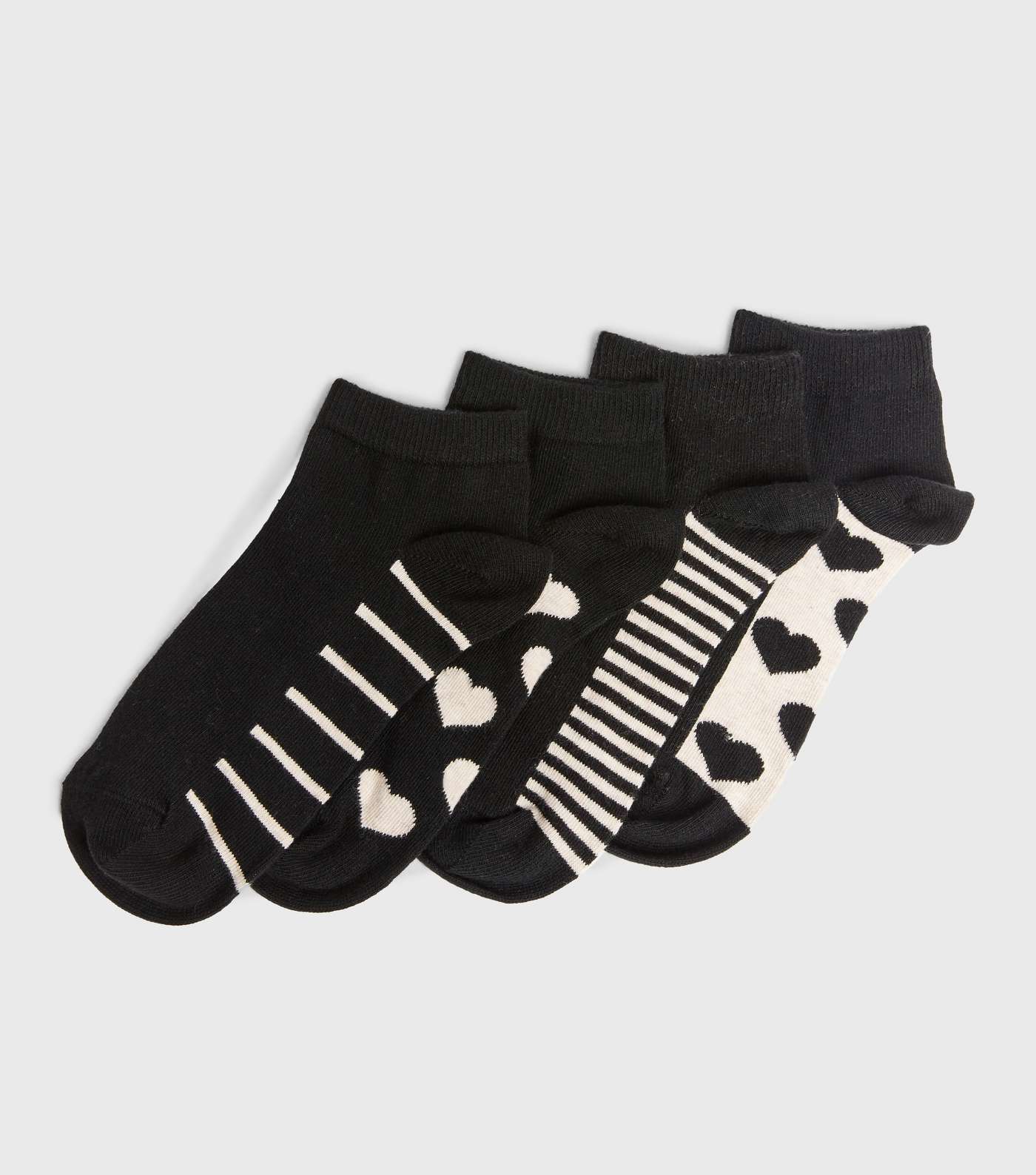 4 Pack Black Heart and Stripe Trainer Socks