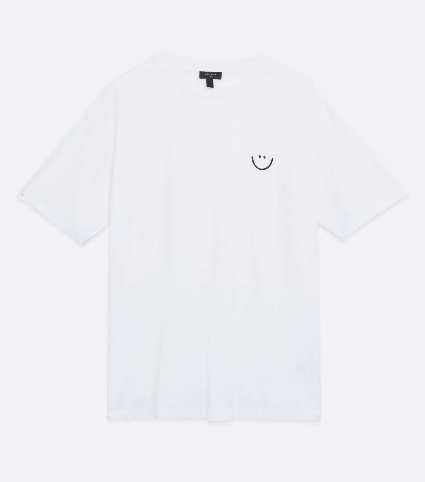 White Happy Embroidered Oversized T-Shirt Image 5