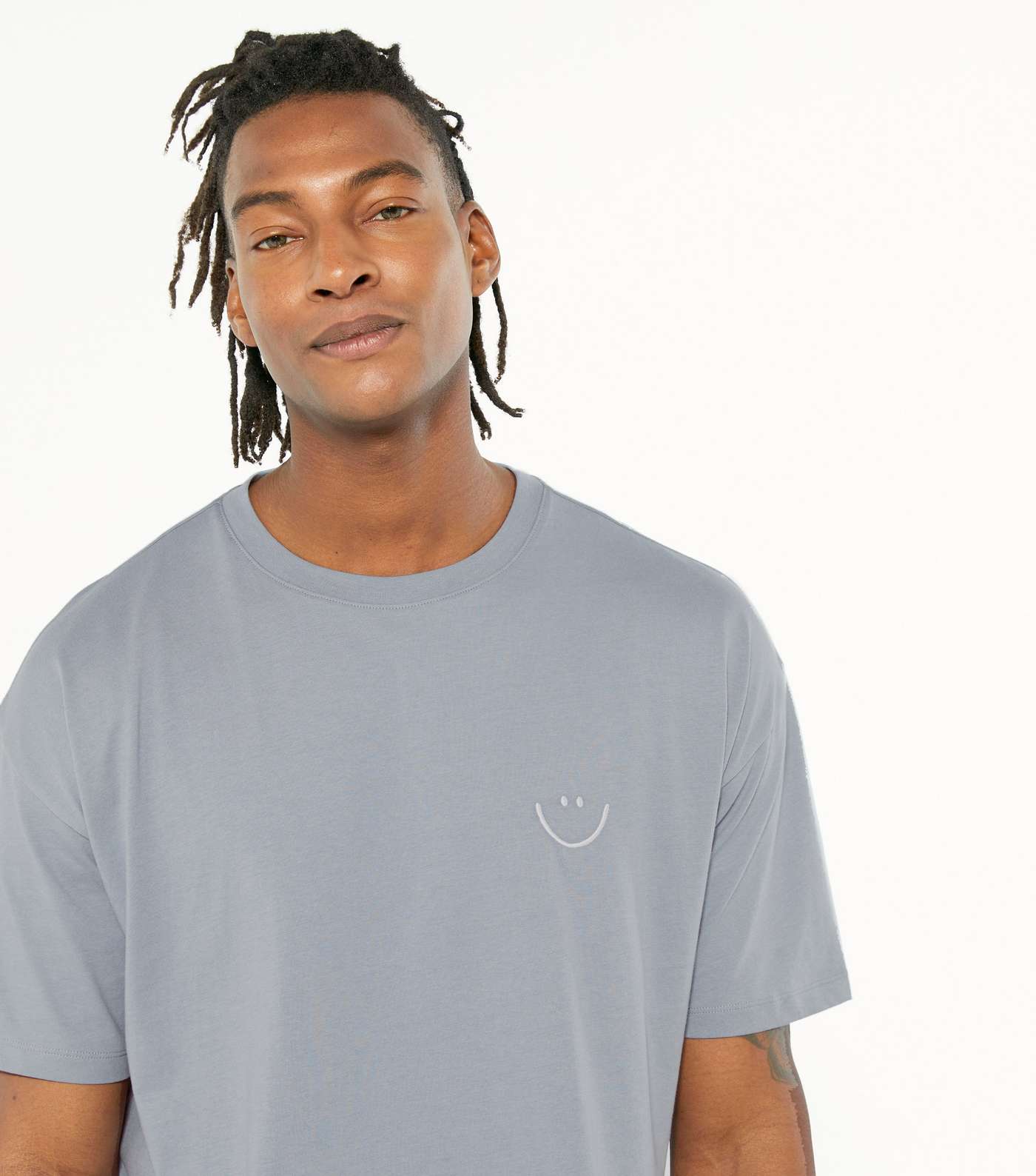 Blue Happy Face Embroidered Oversized T-Shirt Image 3