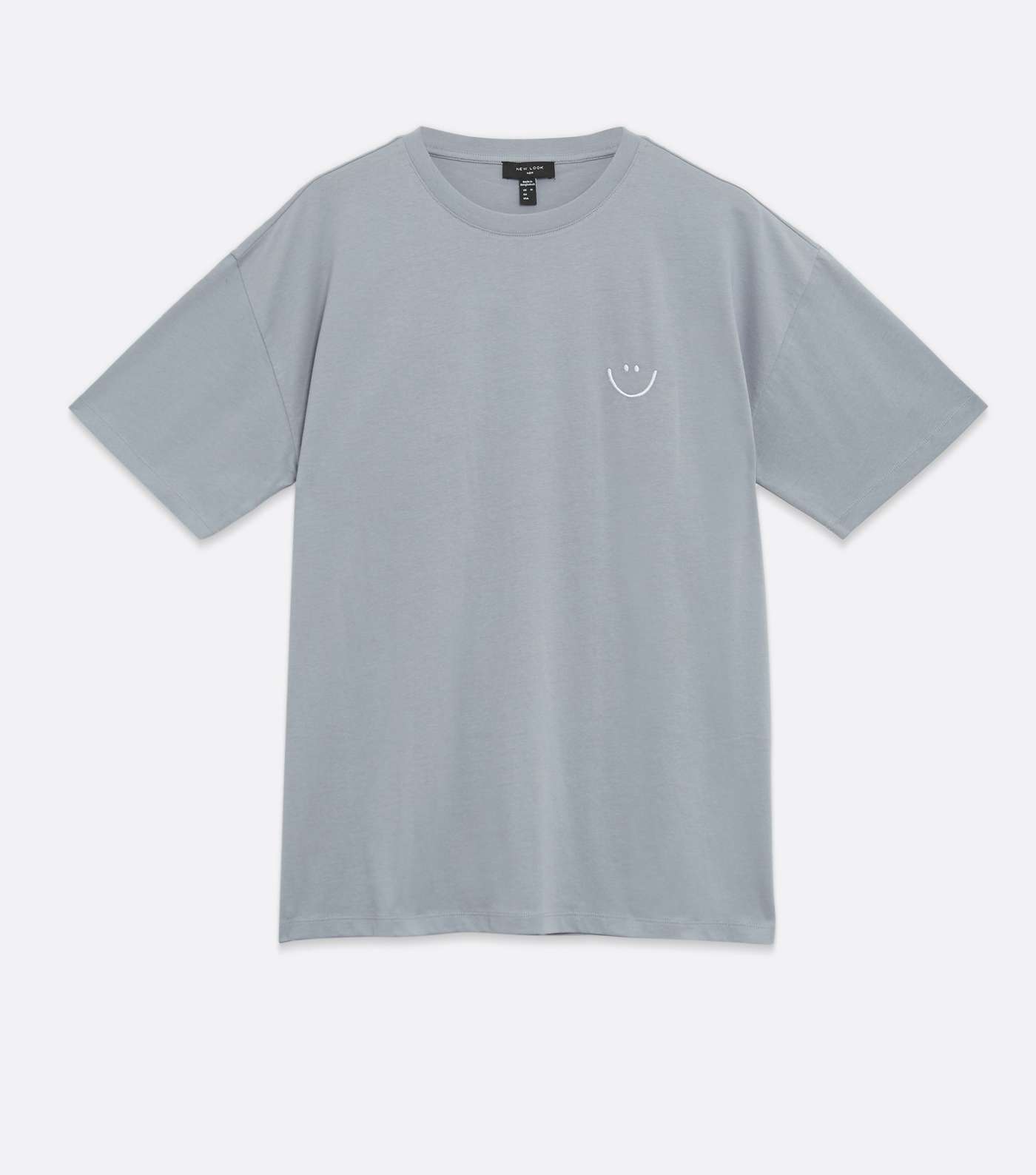 Blue Happy Face Embroidered Oversized T-Shirt Image 5